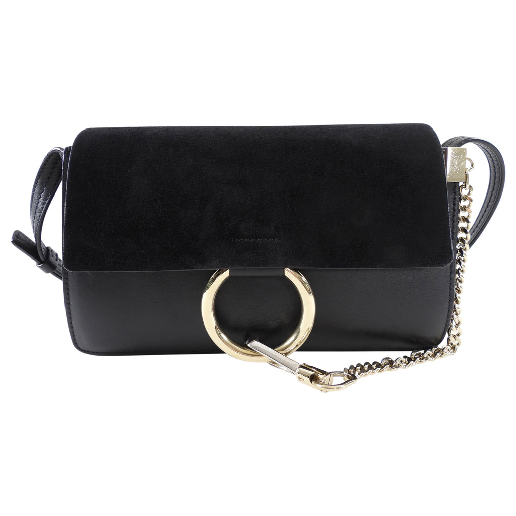 Chloe Faye Small East West Black Suede Leather Crossbody Bag