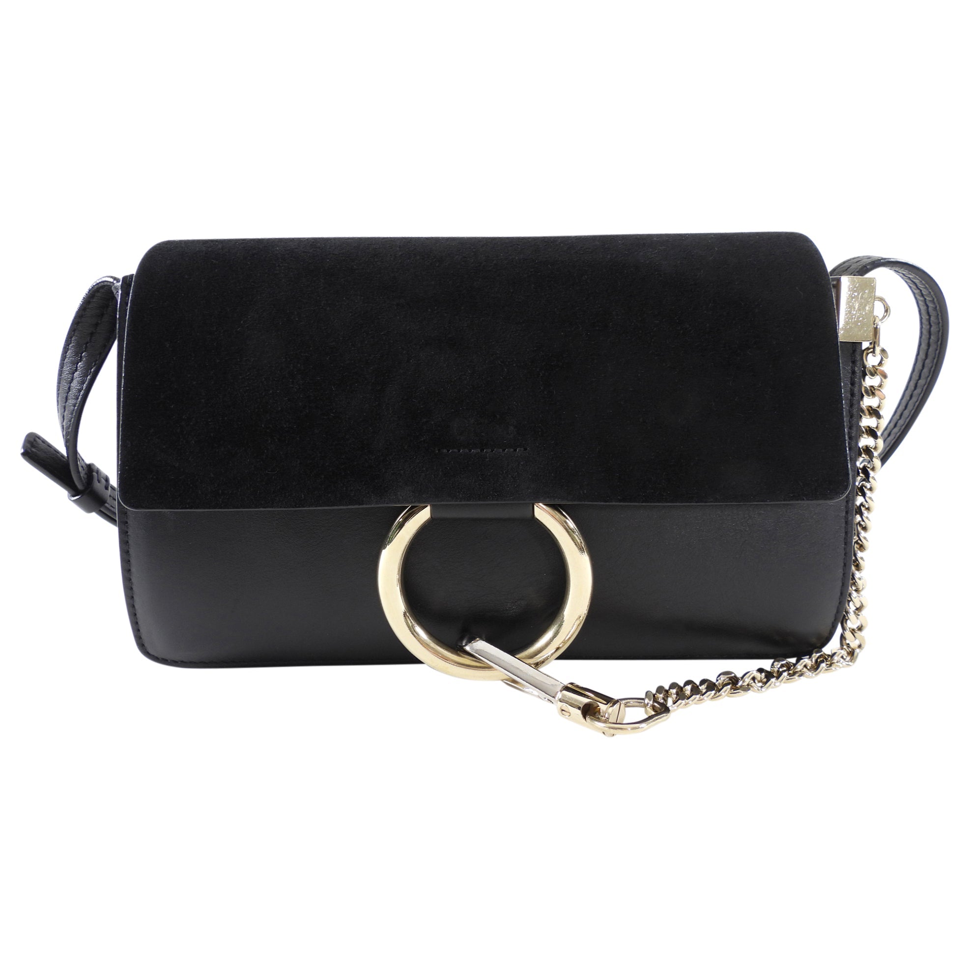 Chloe Faye Small East West Black Suede Leather Crossbody Bag