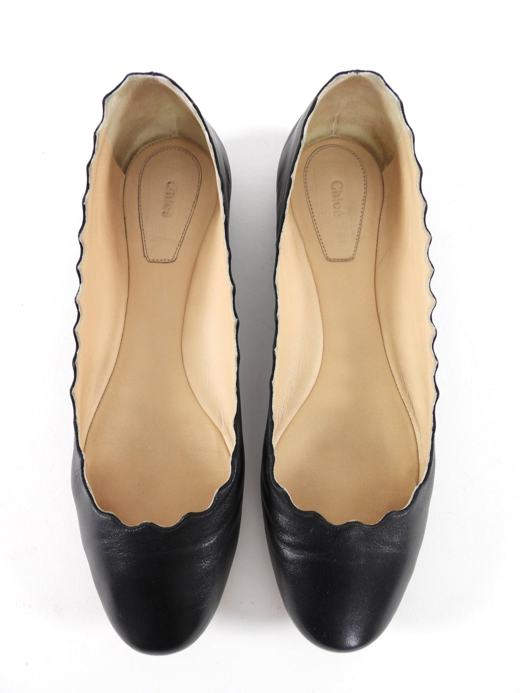 Chloe Black Leather Scalloped Lauren Flat Shoes - 38.5