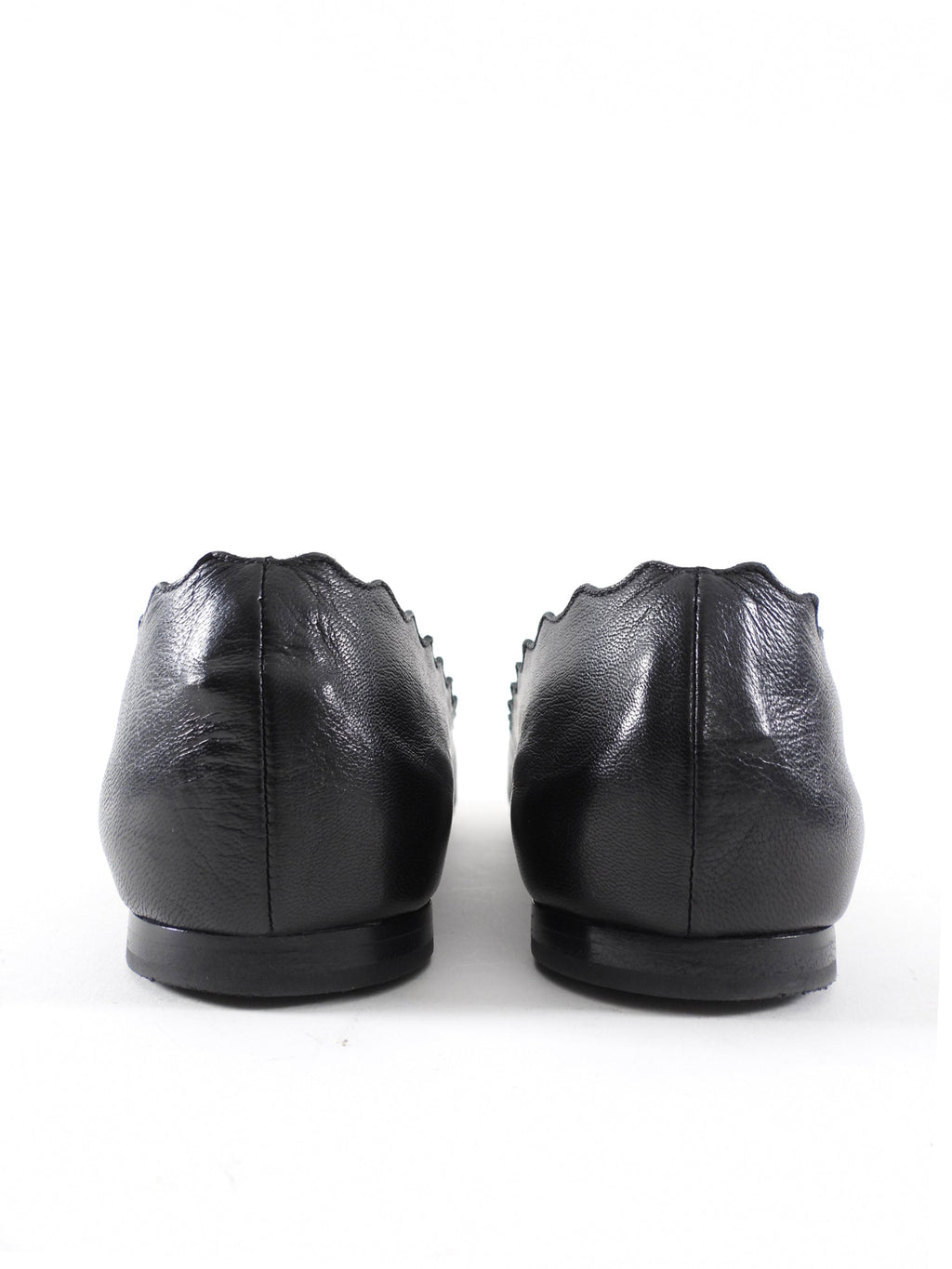 Chloe Black Leather Scalloped Lauren Flat Shoes - 38.5