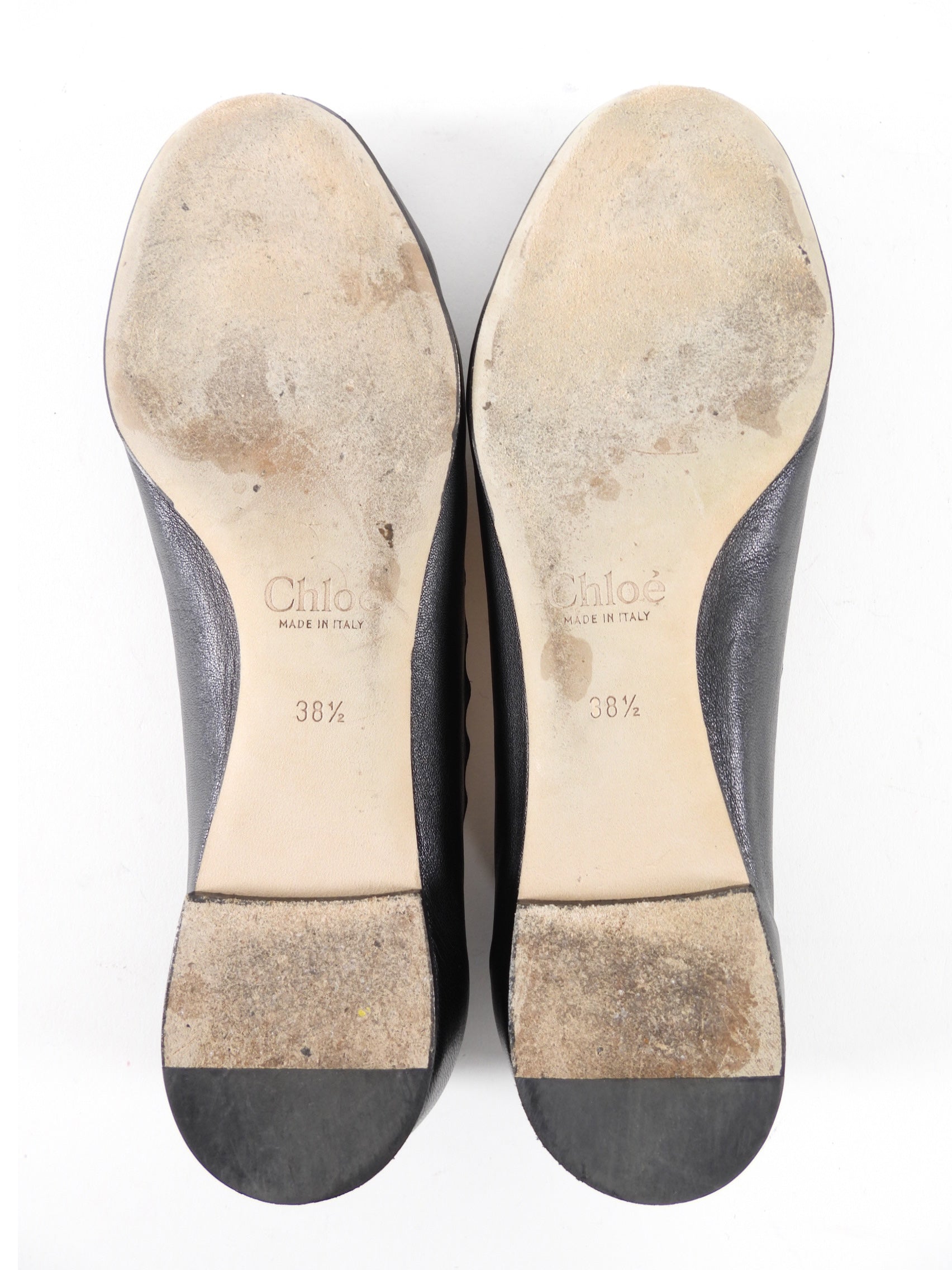 Chloe Black Leather Scalloped Lauren Flat Shoes - 38.5