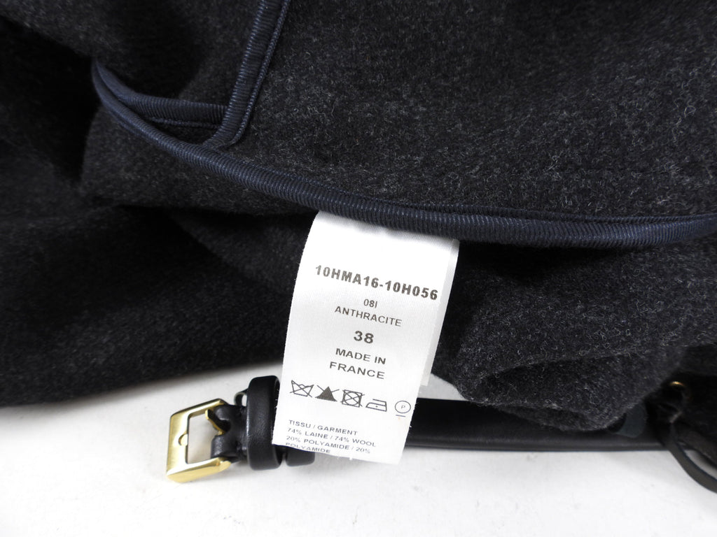 Chloe Charcoal Grey Wool Belted Coat with Leather Fringe - FR38 / S/M