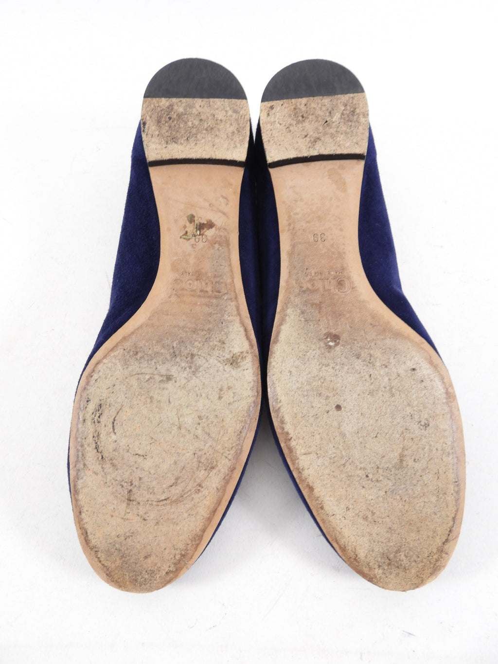 Chloe Navy Suede Scallop Lauren Flat Shoes - 39