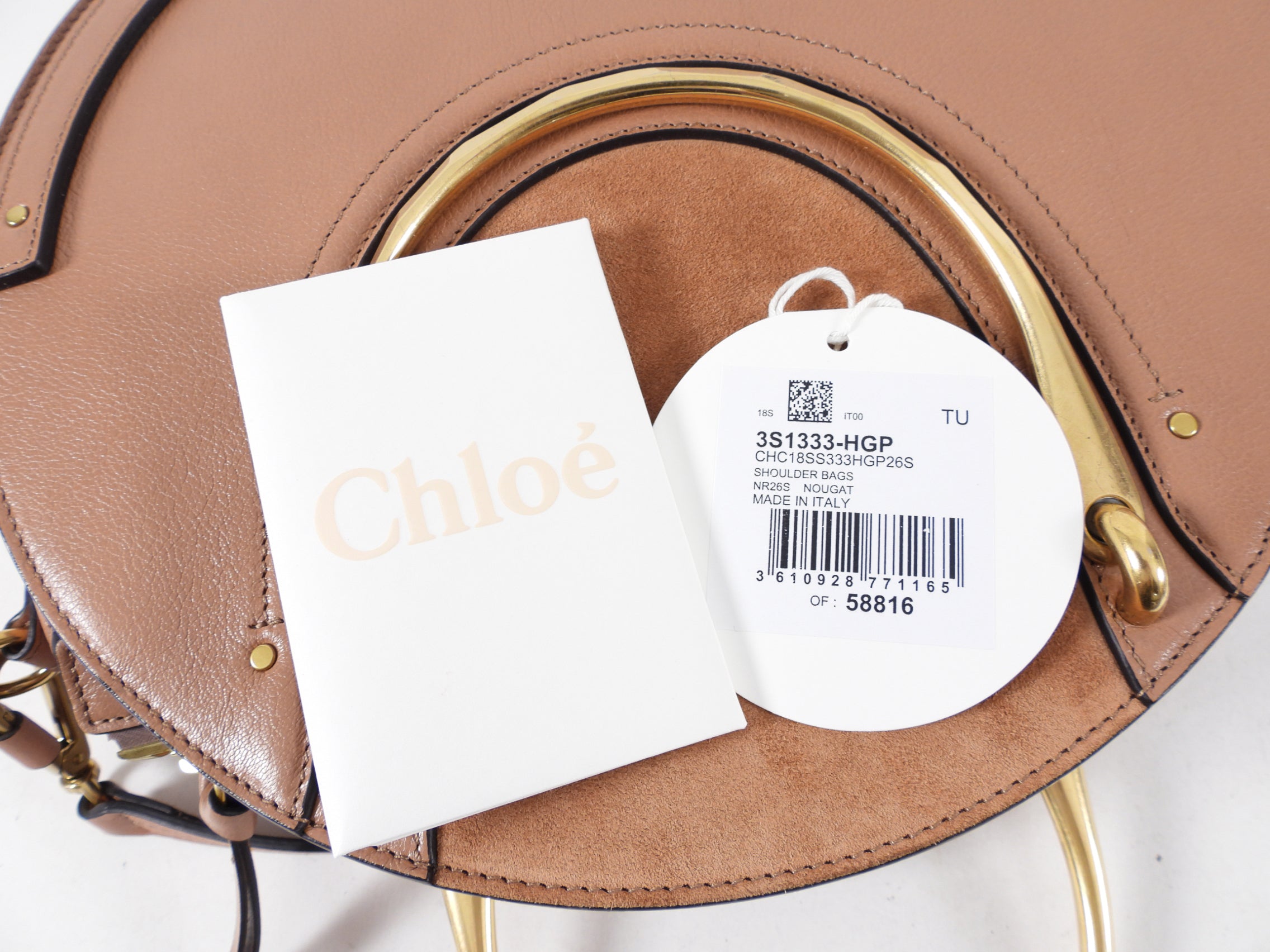Chloe Large Nougat Leather Round Pixie Bag