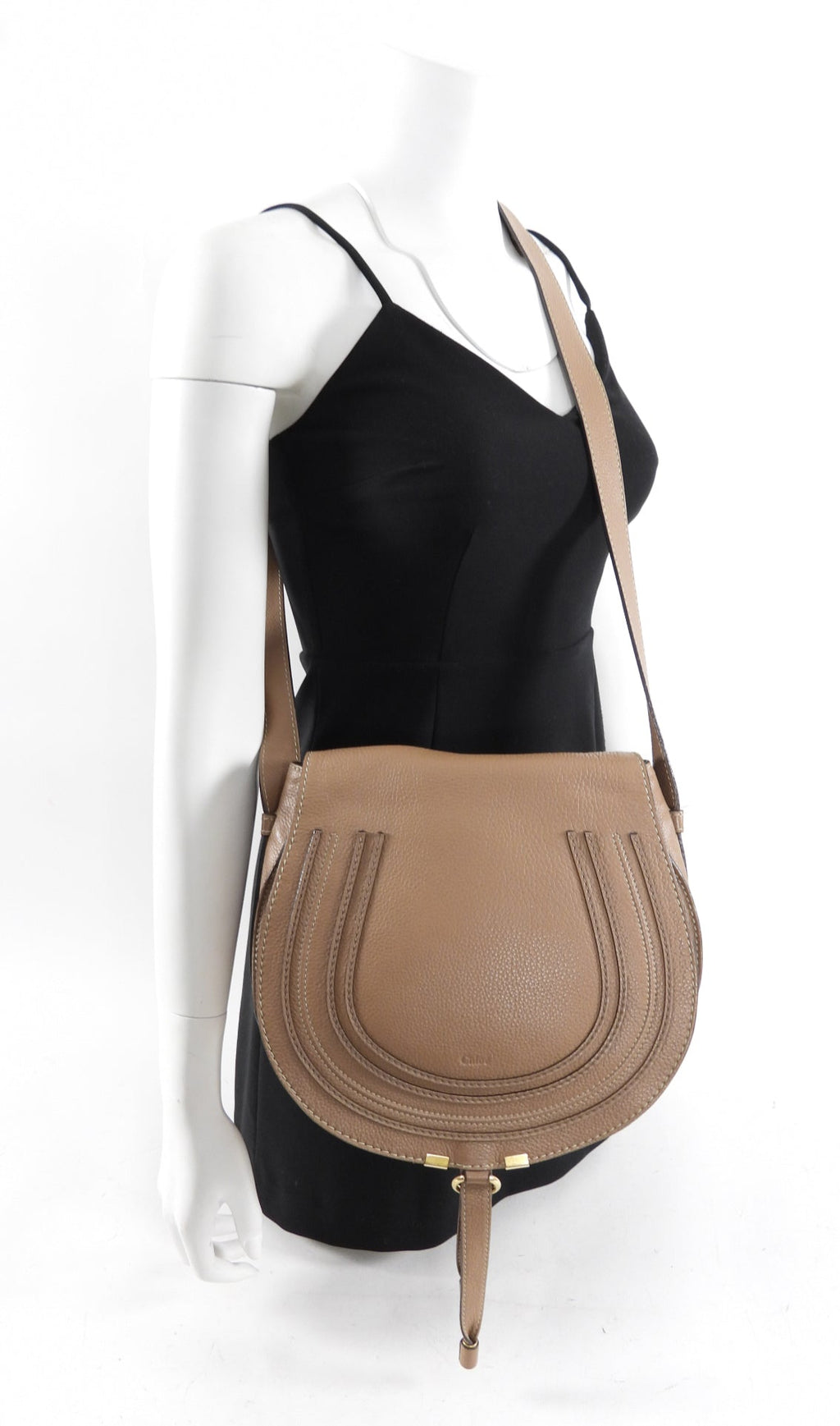 Chloe Light Brown Leather Marcie Saddle Crossbody Bag