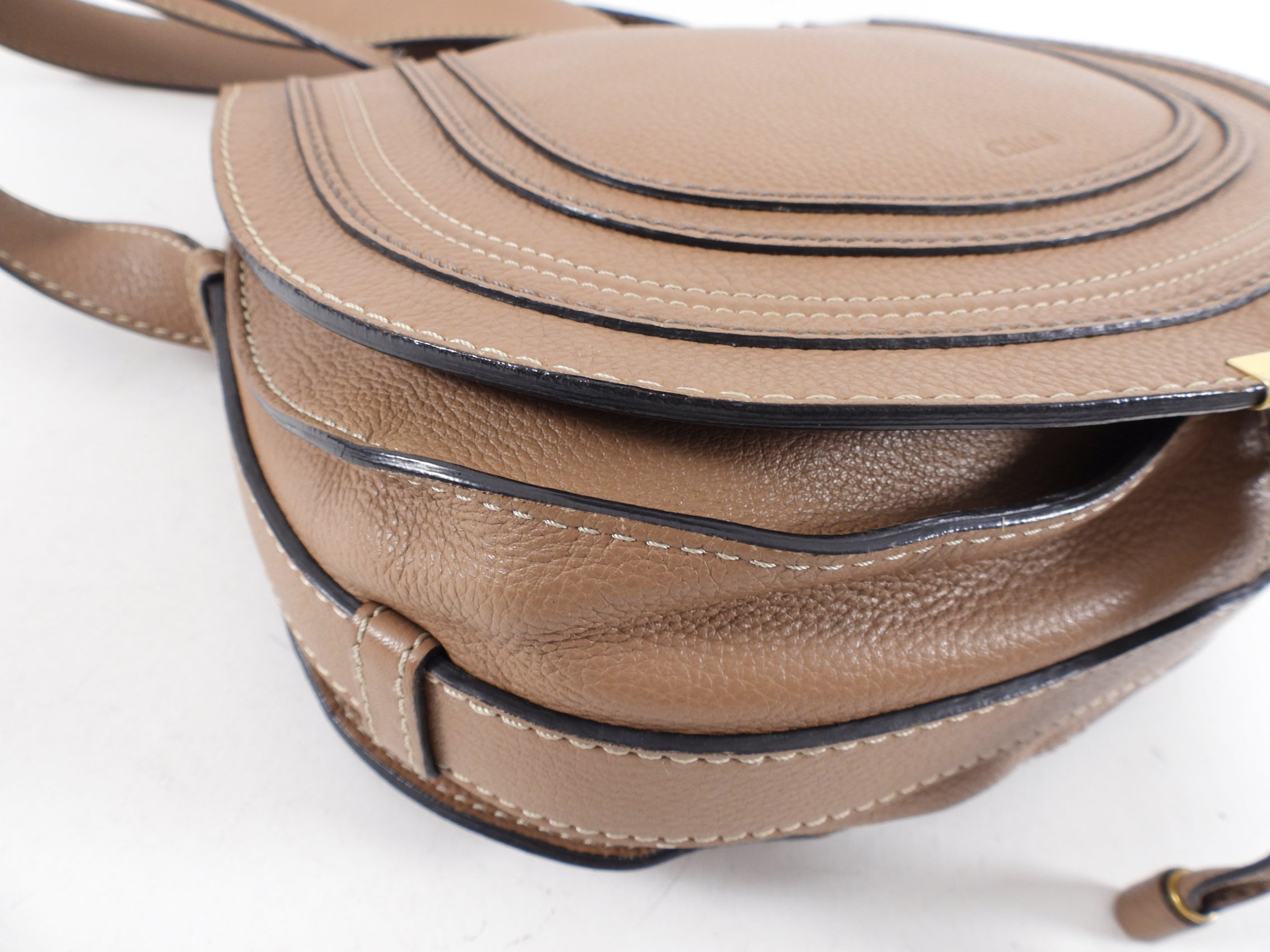 Chloe Light Brown Leather Marcie Saddle Crossbody Bag