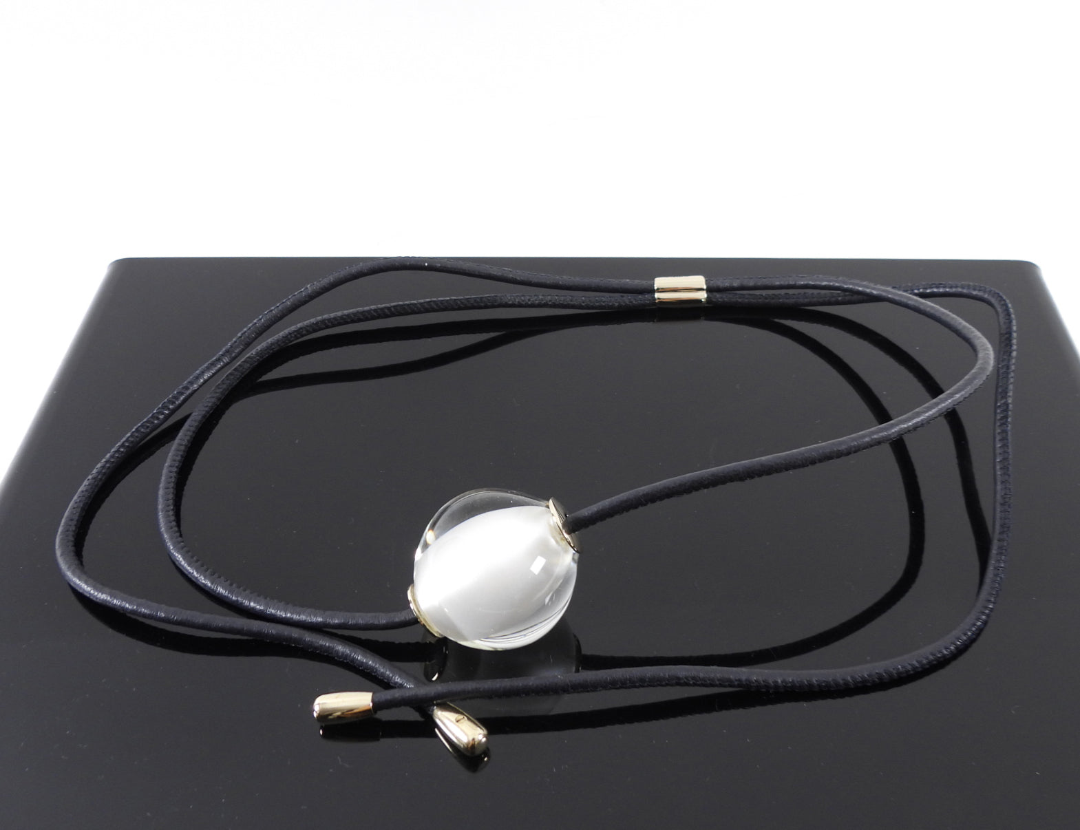 Chloe Black Leather Cord and Glass Bead Darcey Necklace