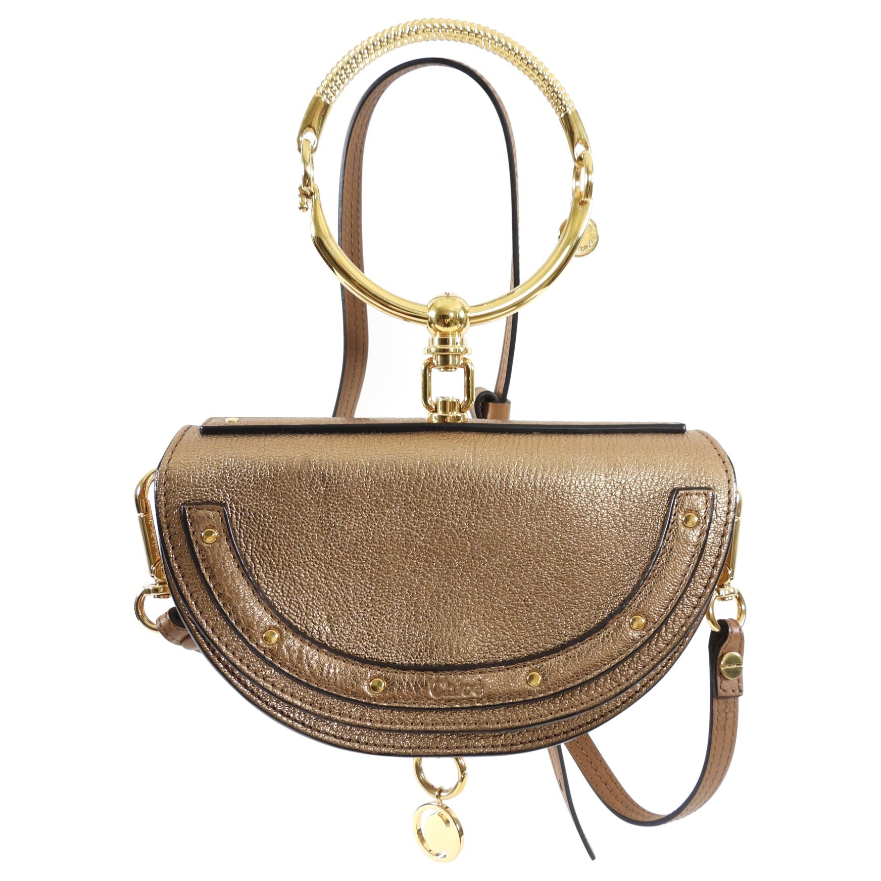 Chloe Metallic Bronze Leather Nile Minaudiere Bracelet Bag