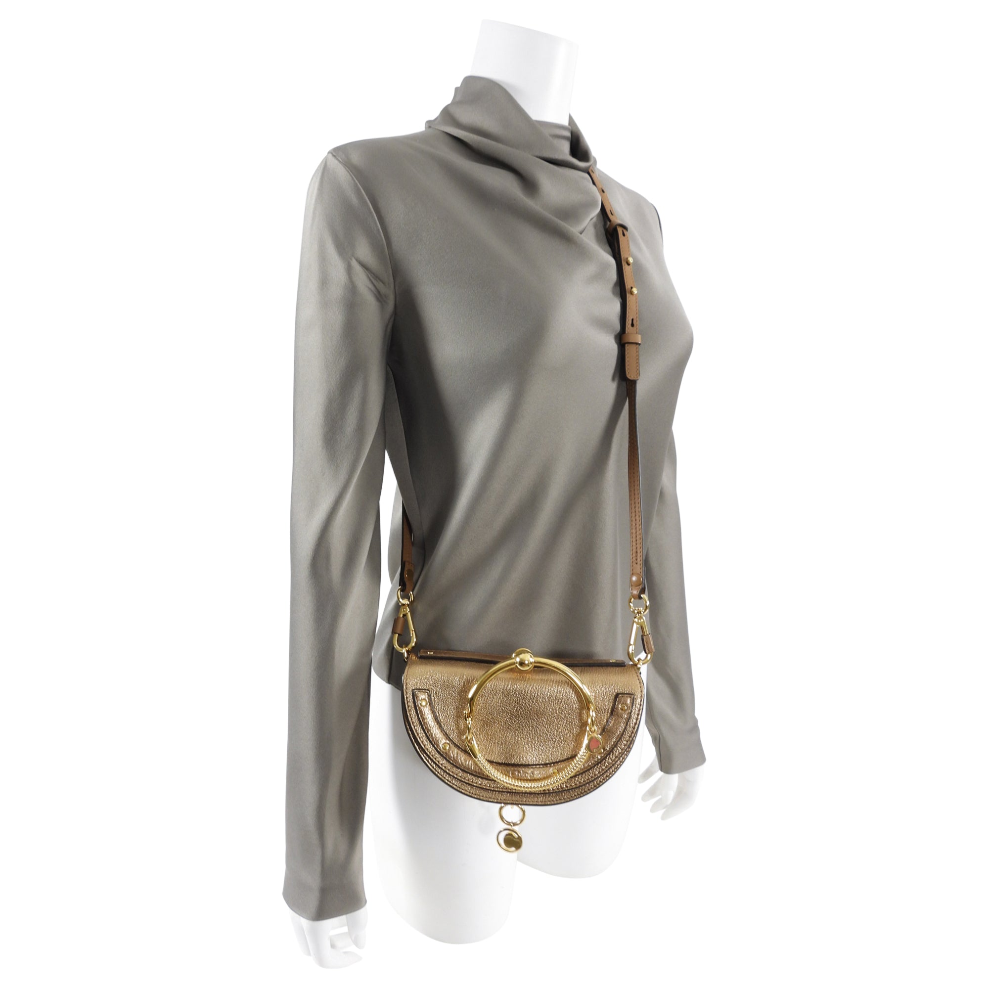 Chloe Metallic Bronze Leather Nile Minaudiere Bracelet Bag