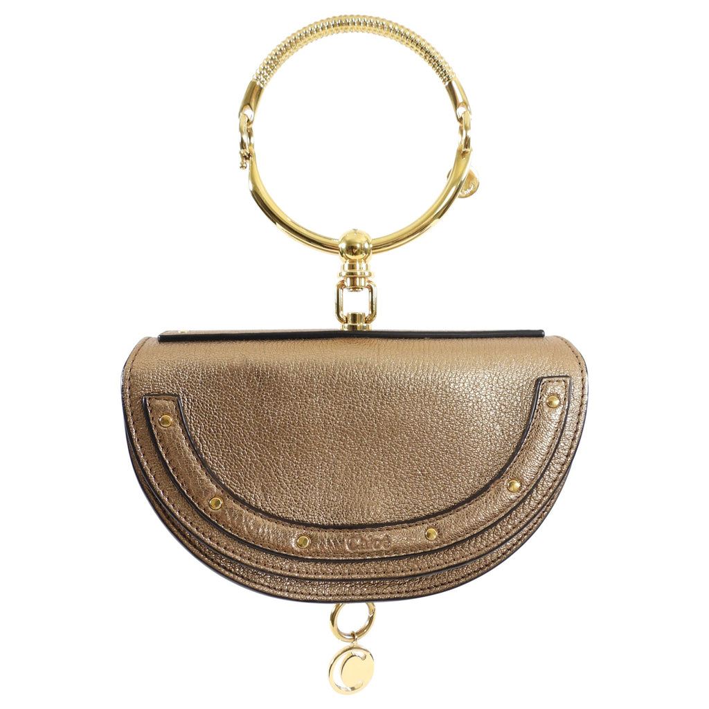 Chloe Metallic Bronze Leather Nile Minaudiere Bracelet Bag