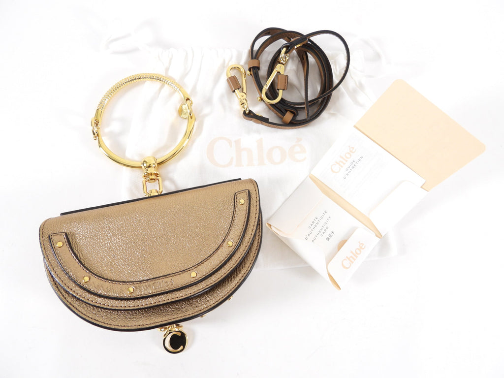 Chloe Metallic Bronze Leather Nile Minaudiere Bracelet Bag