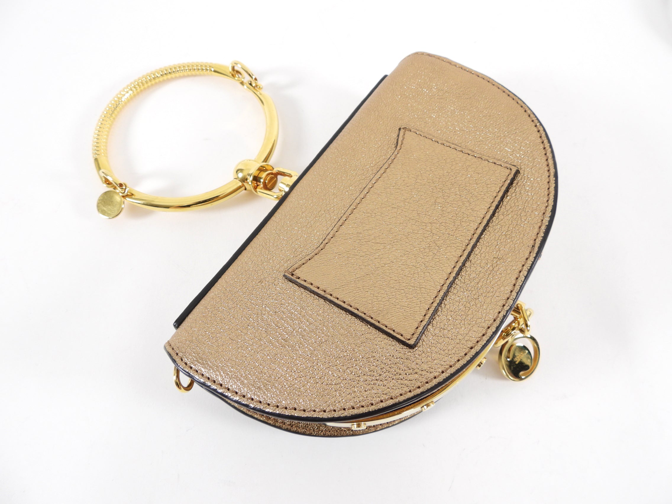 Chloe Metallic Bronze Leather Nile Minaudiere Bracelet Bag