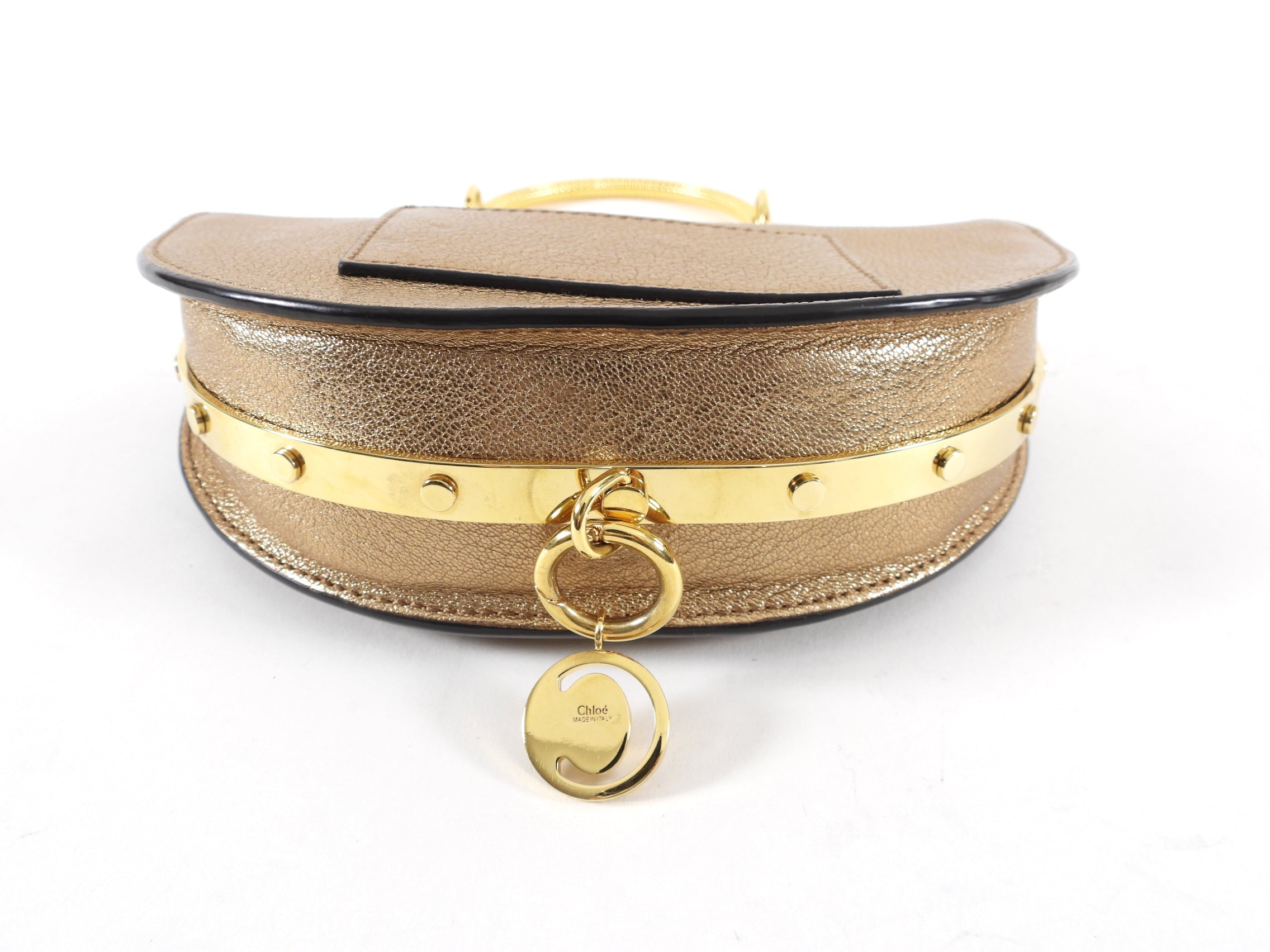 Chloe Metallic Bronze Leather Nile Minaudiere Bracelet Bag