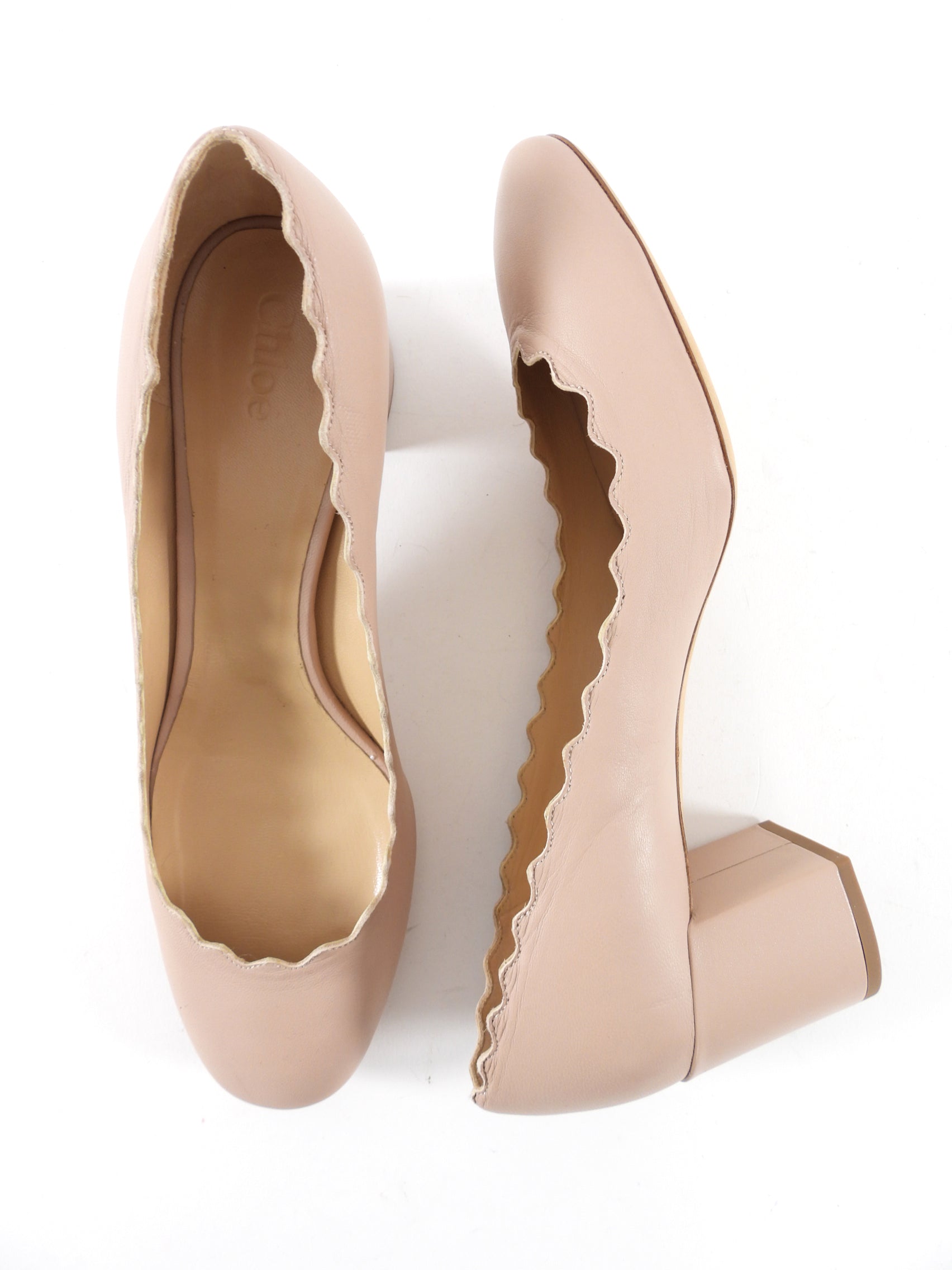 Chloe Matte Nude Leather Lauren Block Heel Pump - 37 / 37.5