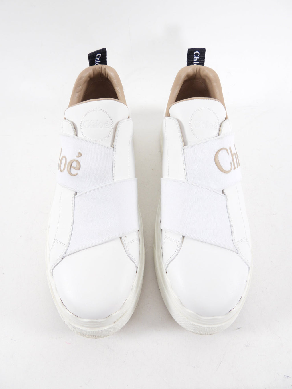 Chloe White Leather Lauren Logo Strap Sneakers - 40 / 9