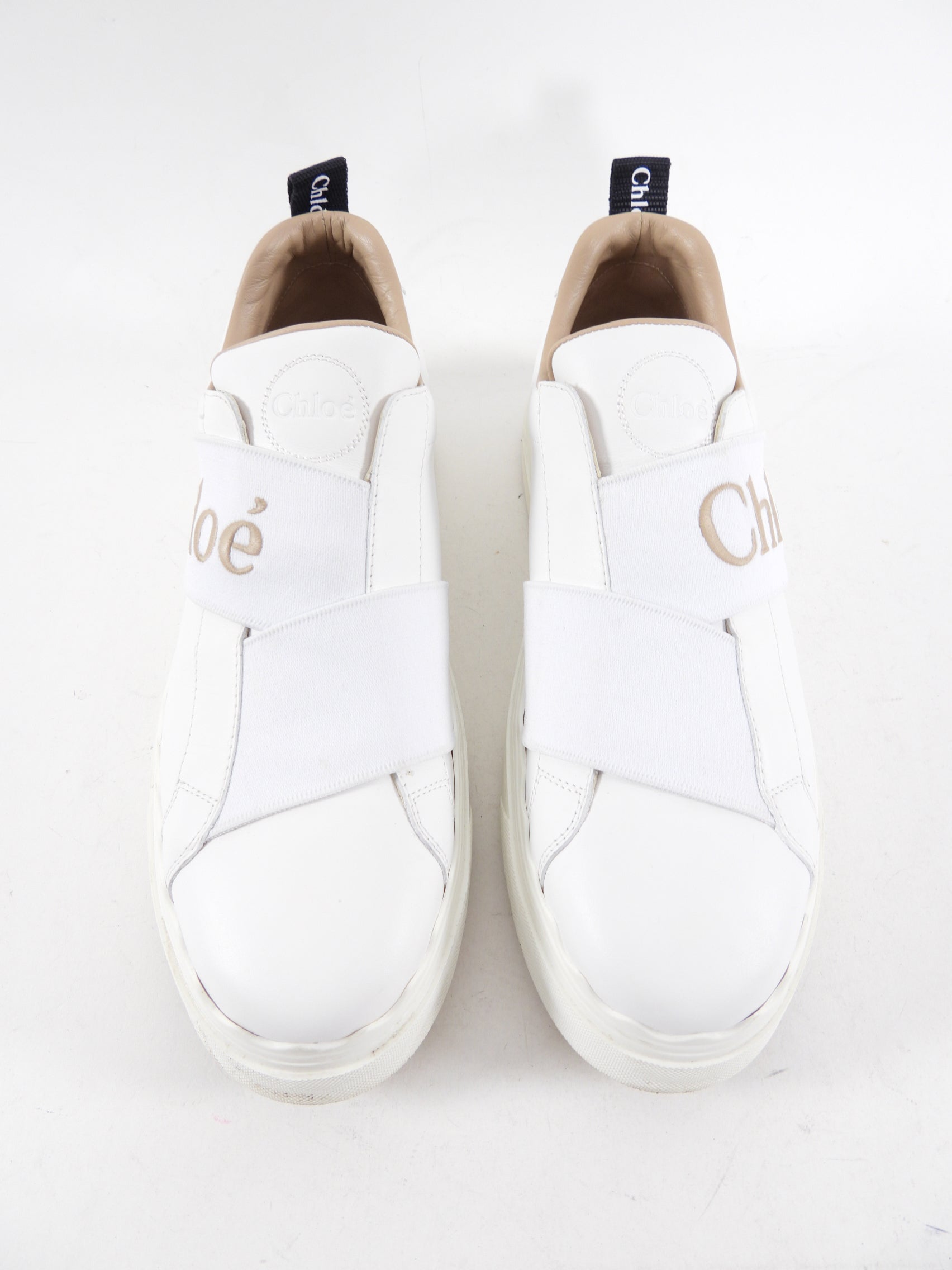 Chloe White Leather Lauren Logo Strap Sneakers - 40 / 9