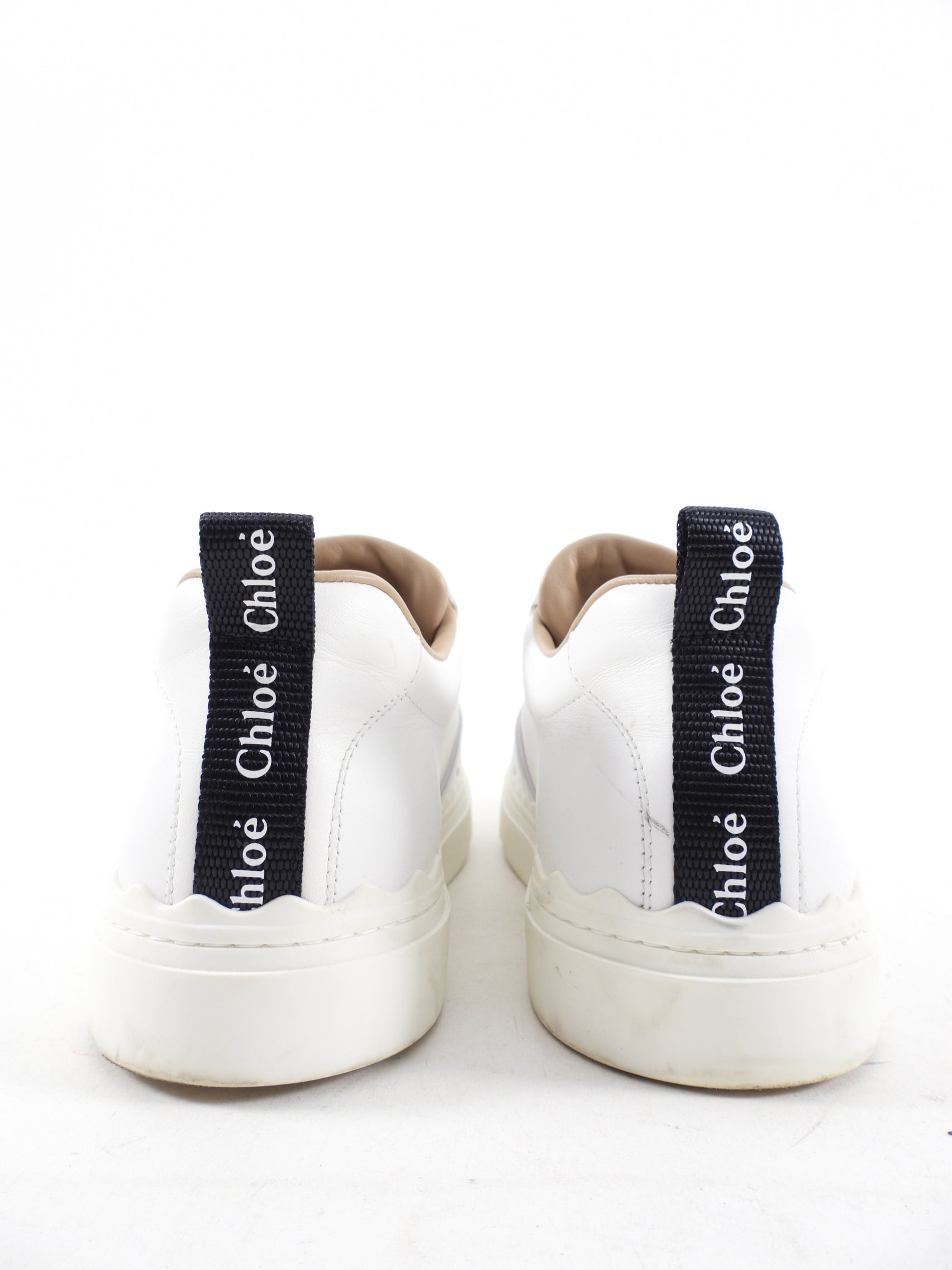 Chloe White Leather Lauren Logo Strap Sneakers - 40 / 9