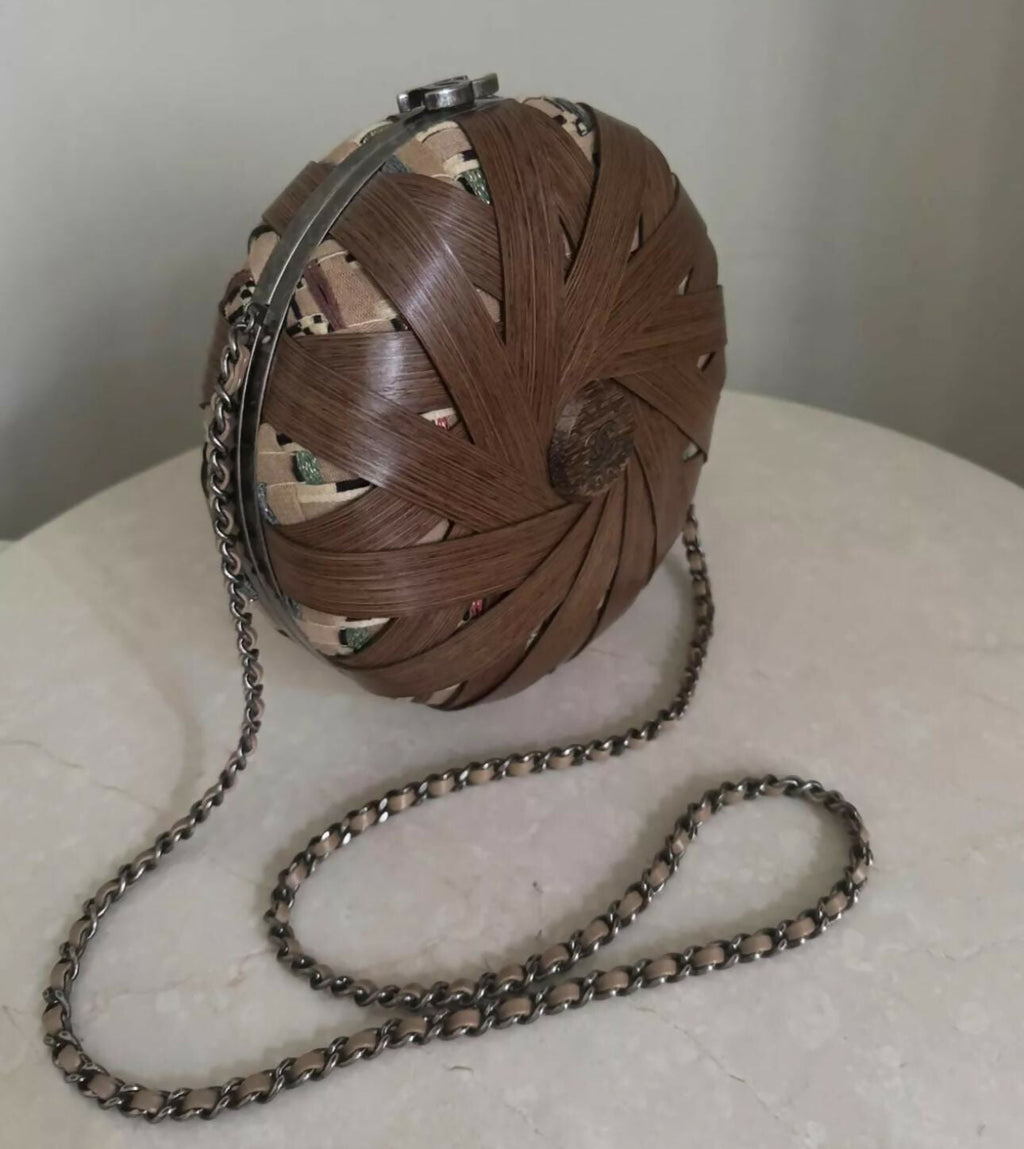 Chanel “Havana By Night” Round Woven Wood and Tweed Minaudière