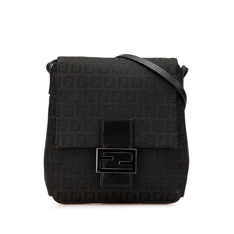 Fendi Zucchino Canvas Leather Shoulder Bag