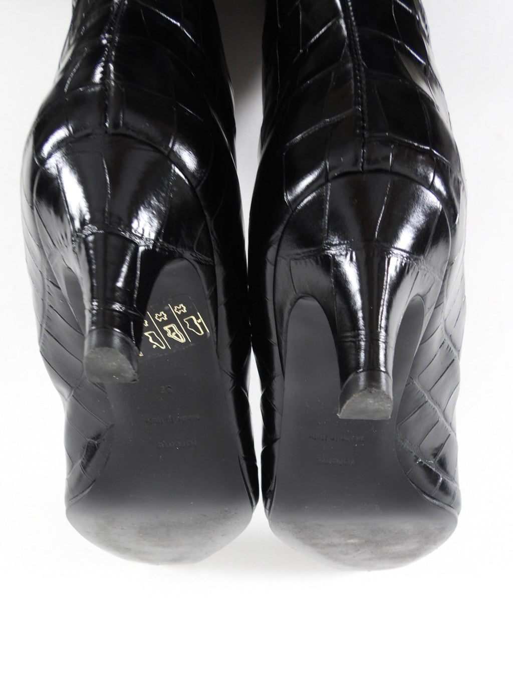 Toteme Croc Embossed 50mm Heel Black Leather Tall Boots - 37 / 36