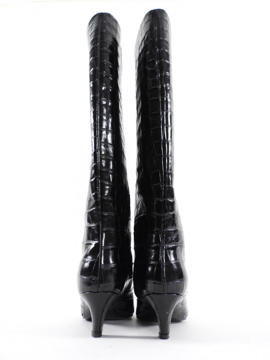 Toteme Croc Embossed 50mm Heel Black Leather Tall Boots - 37 / 36
