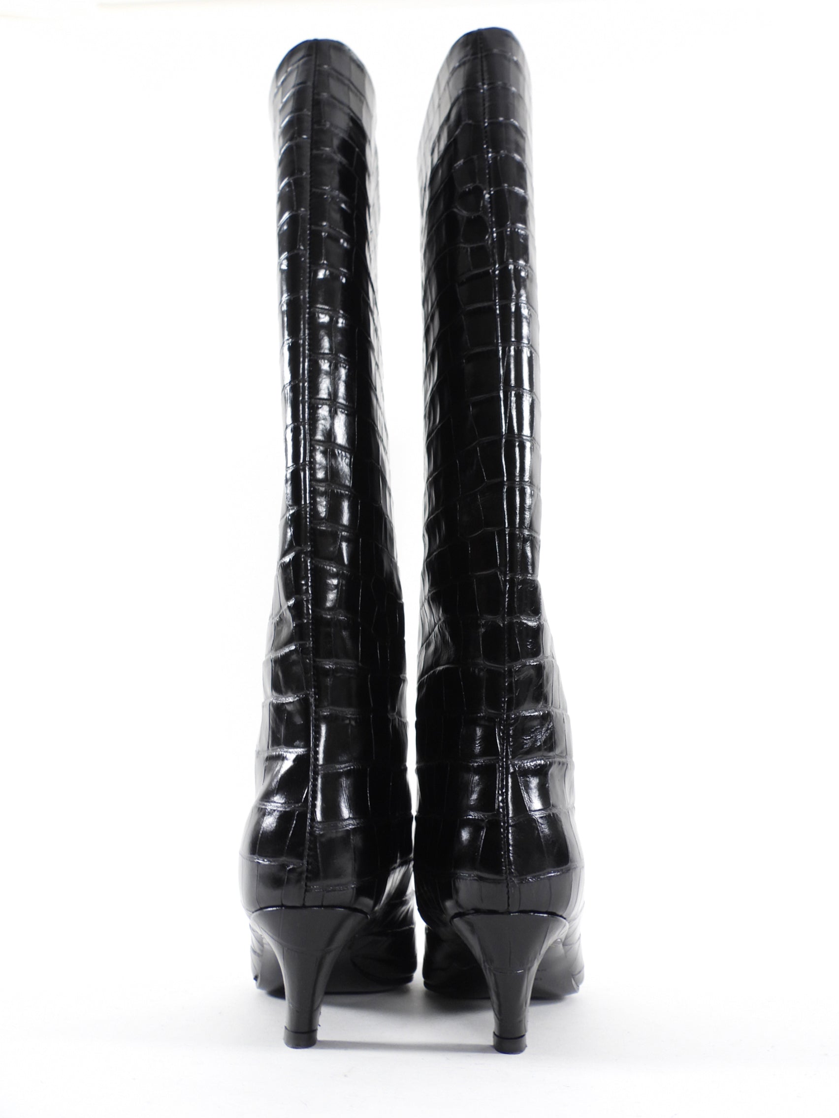 Toteme Croc Embossed 50mm Heel Black Leather Tall Boots - 37 / 36