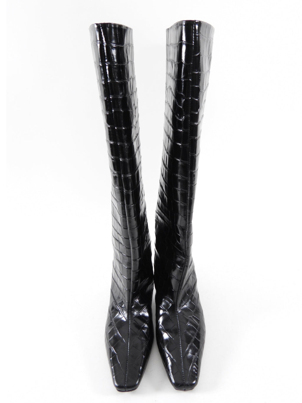 Toteme Croc Embossed 50mm Heel Black Leather Tall Boots - 37 / 36