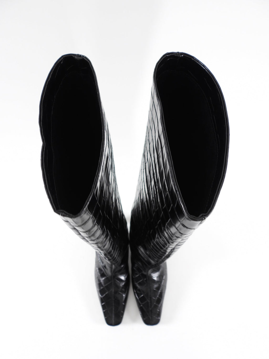 Toteme Croc Embossed 50mm Heel Black Leather Tall Boots - 37 / 36
