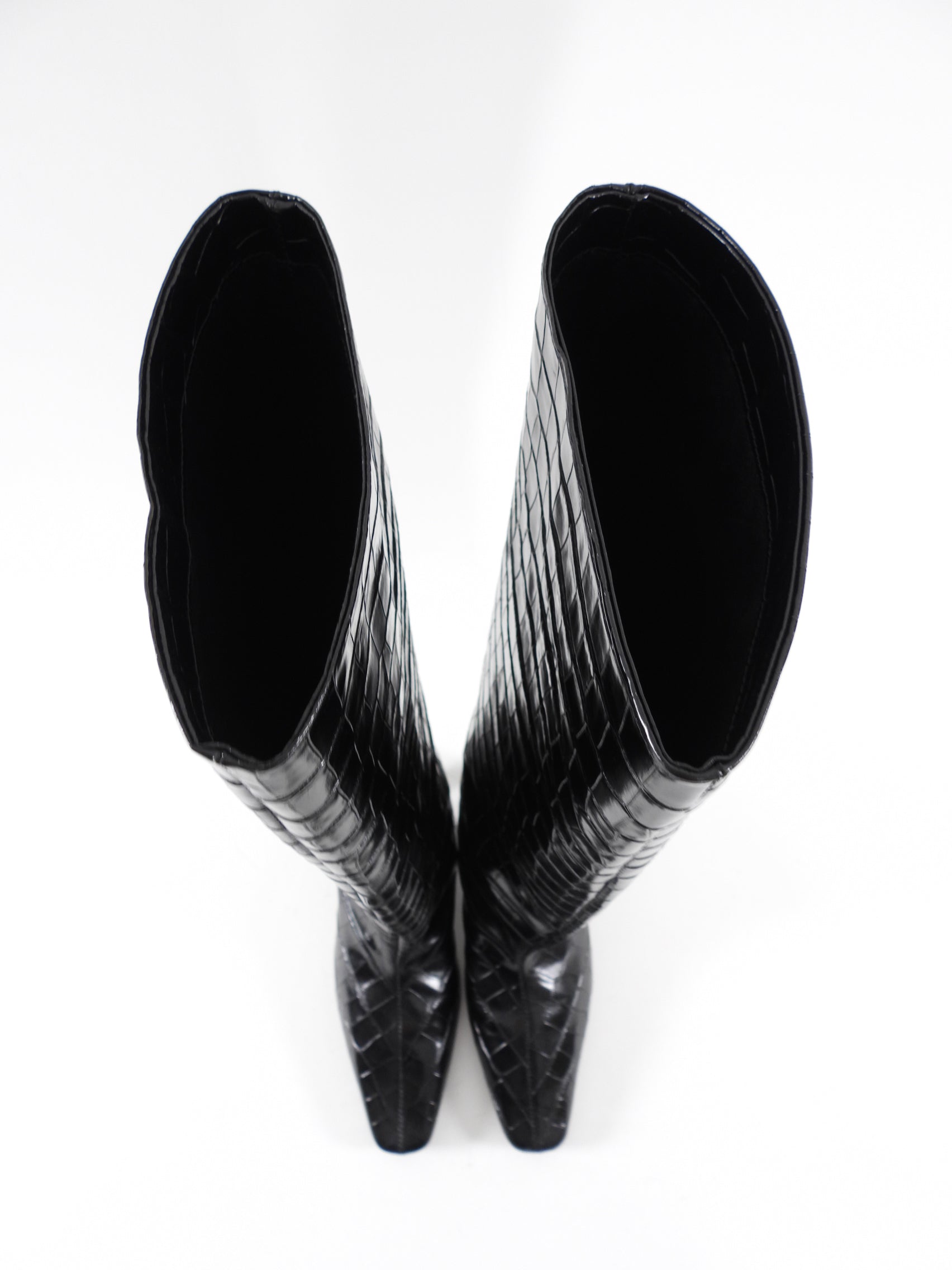 Toteme Croc Embossed 50mm Heel Black Leather Tall Boots - 37 / 36