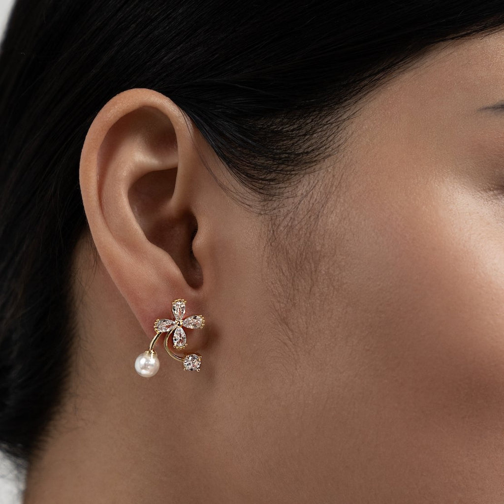 Crystal Flower & Pearl Earrings