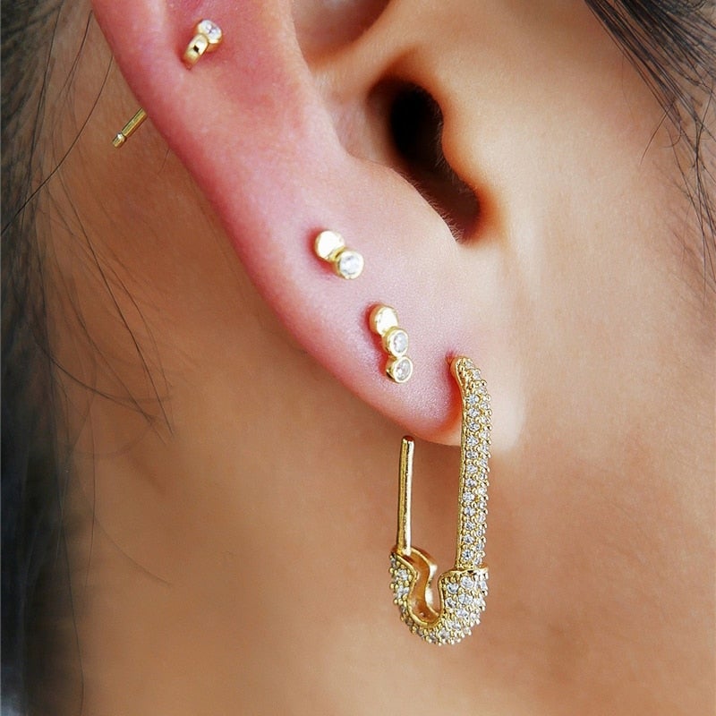 Crystal Safety Pin Earrings