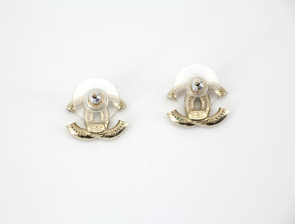 Chanel C21C Rhinestone Metal Multi-color Pebble Stud Earrings