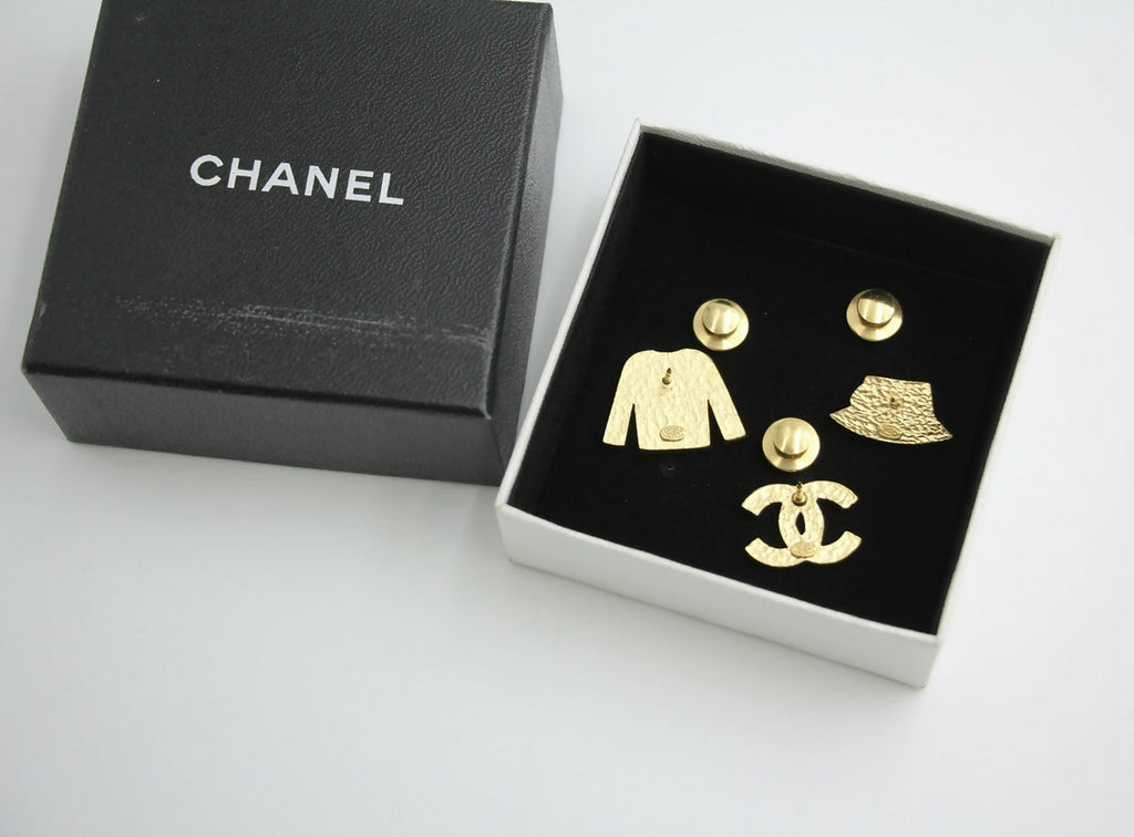 Chanel Vintage 02A Enamel Three-piece Hat Clothing CC Brooch