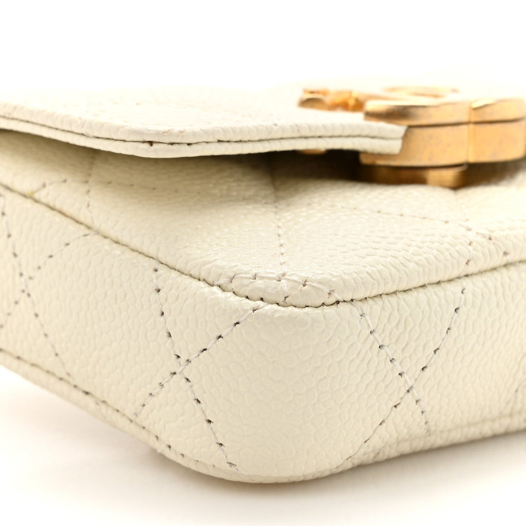 Shiny Caviar Quilted Chain Melody Belt Bag White