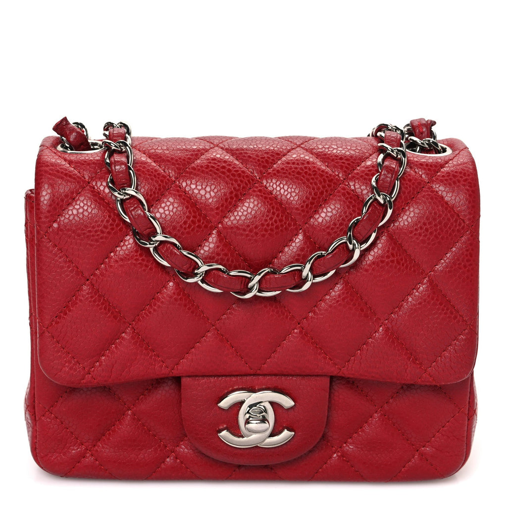 Caviar Quilted Mini Square Flap Red