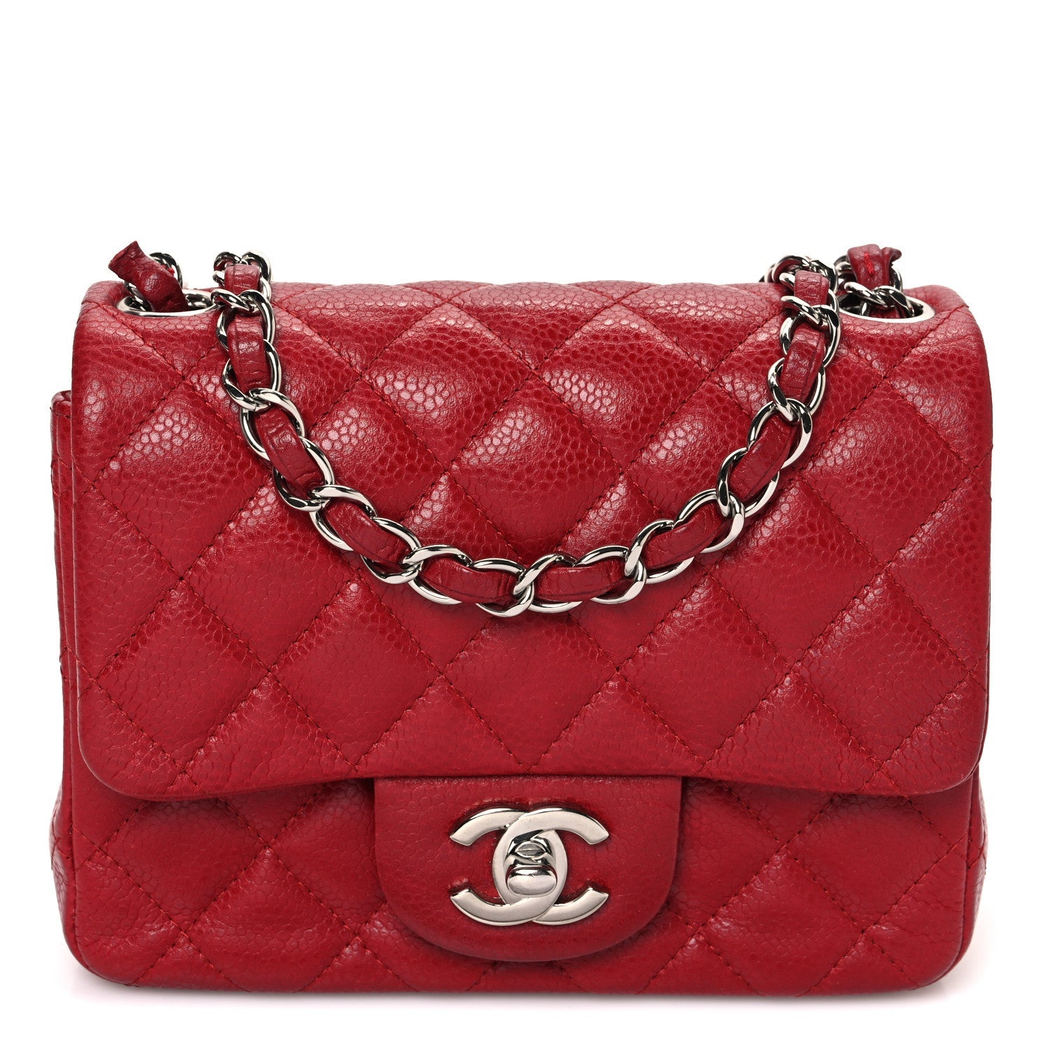 Caviar Quilted Mini Square Flap Red