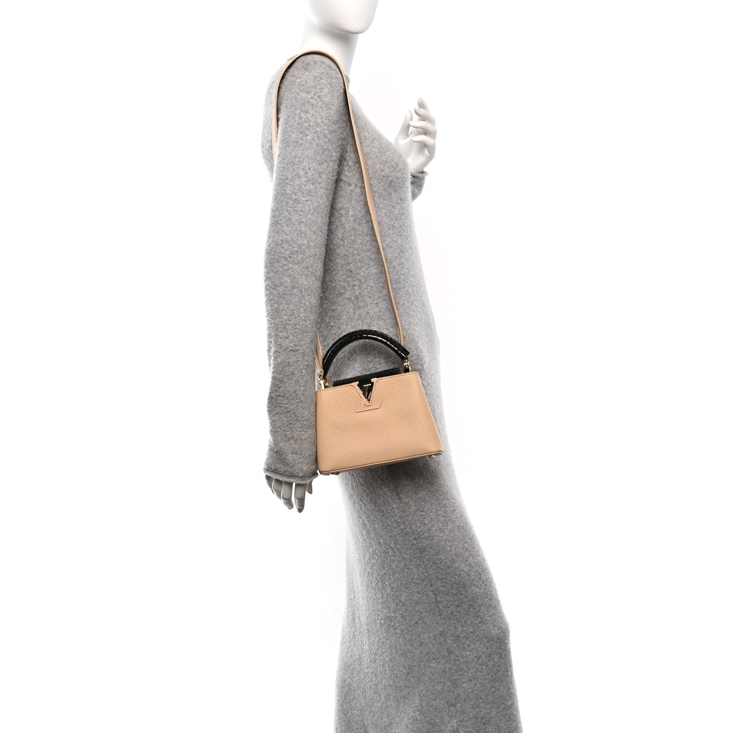 Taurillon Snakeskin Mini Capucines Beige Black