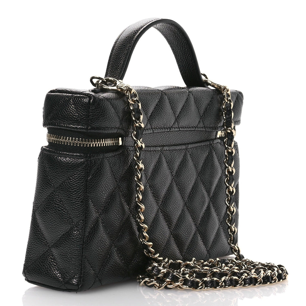 Caviar Quilted Top Handle Slim Vanity With Chain Black