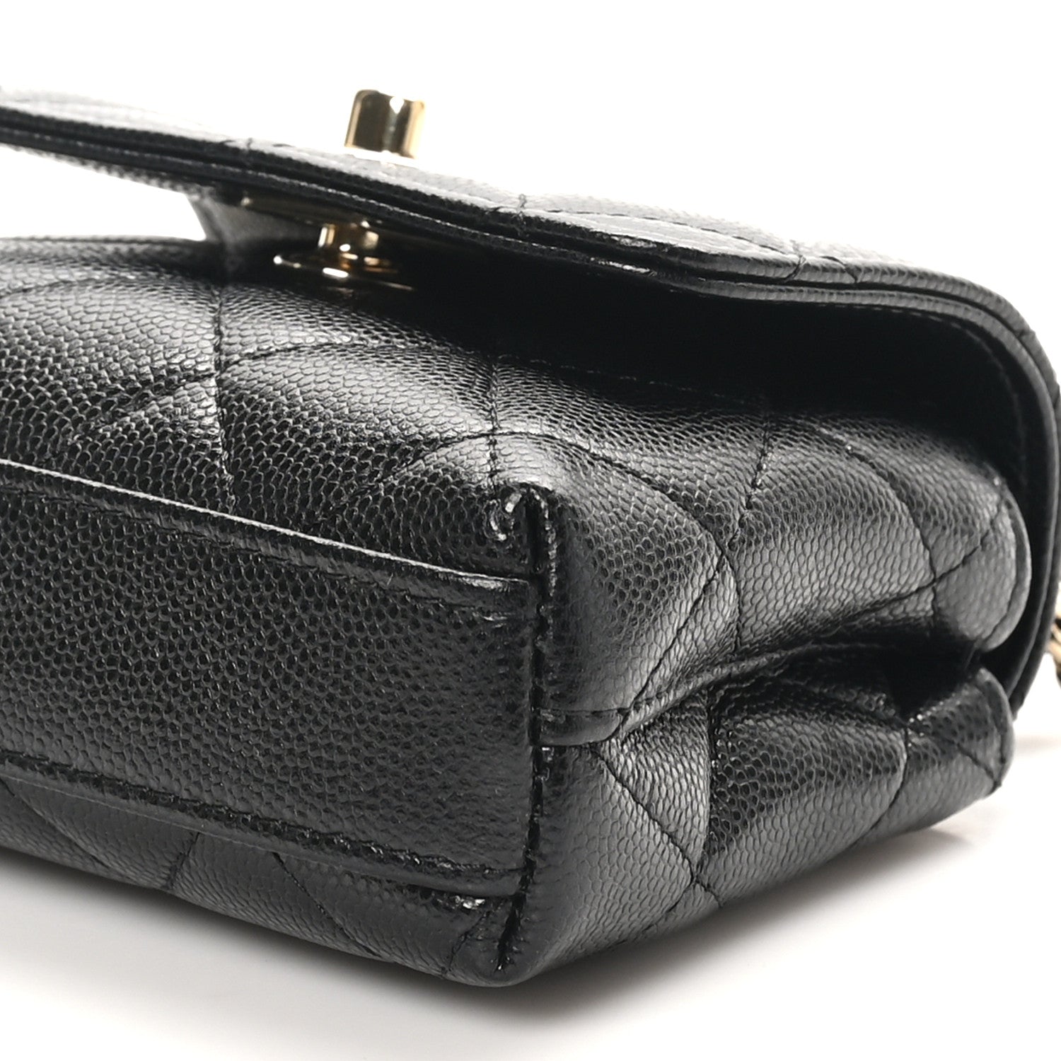 Caviar Quilted Nano Coco Handle Clutch With Chain Black