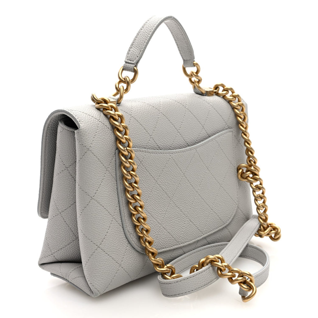Grained Calfskin Small Stitched Flap Grey