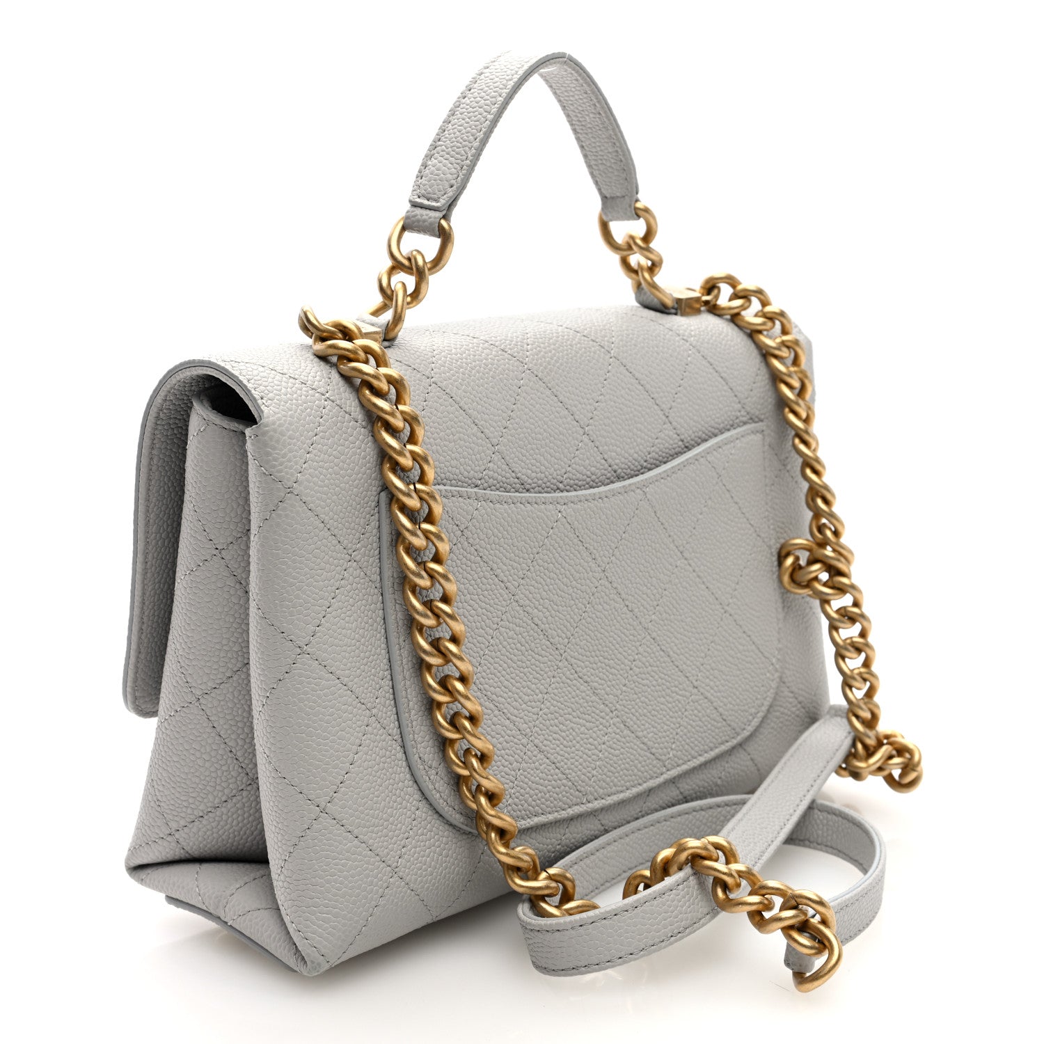 Grained Calfskin Small Stitched Flap Grey