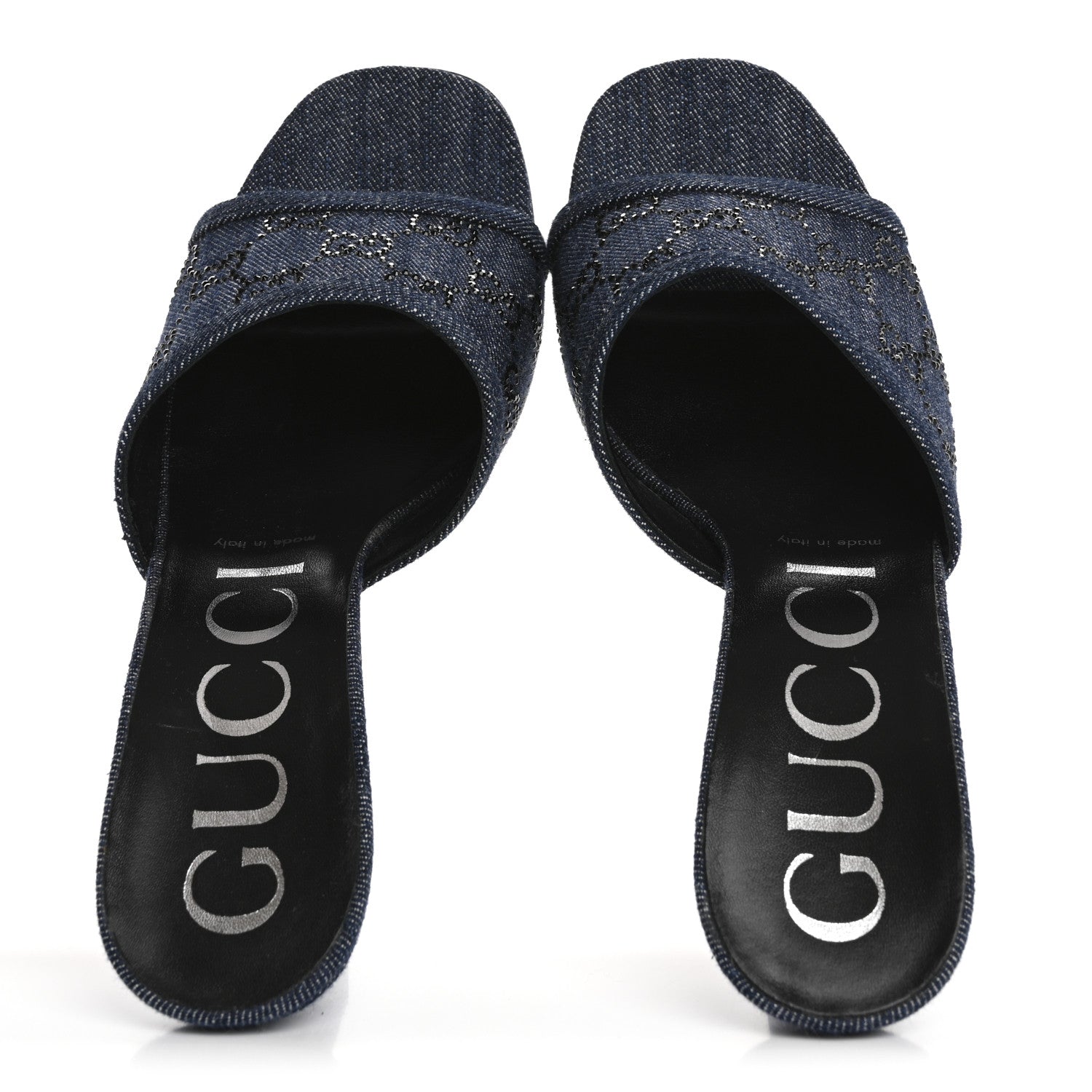 Denim Crystal GG Monogram Mules 40 Blue