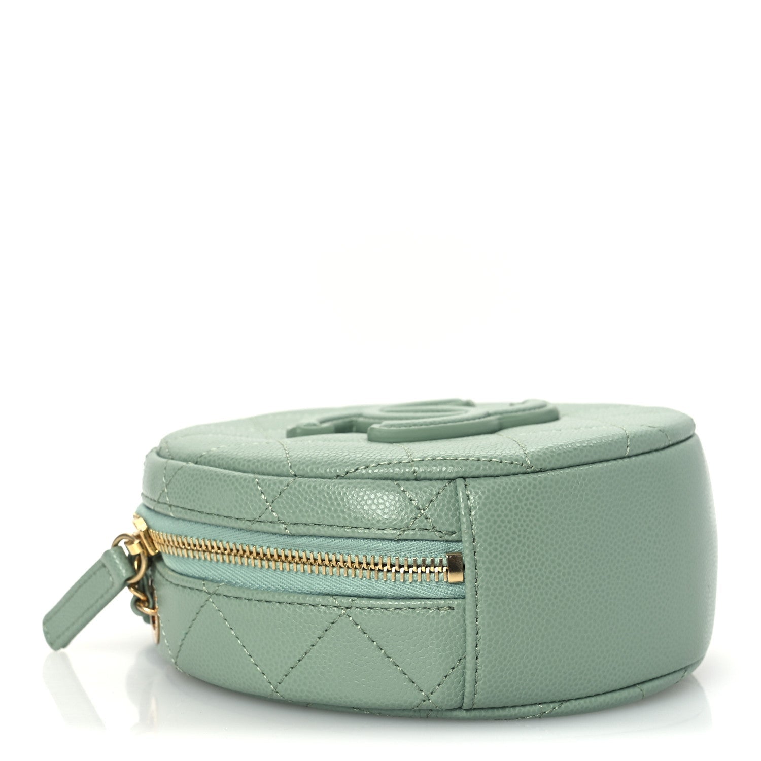 Caviar Quilted Small Round Vanity With Chain Light Green