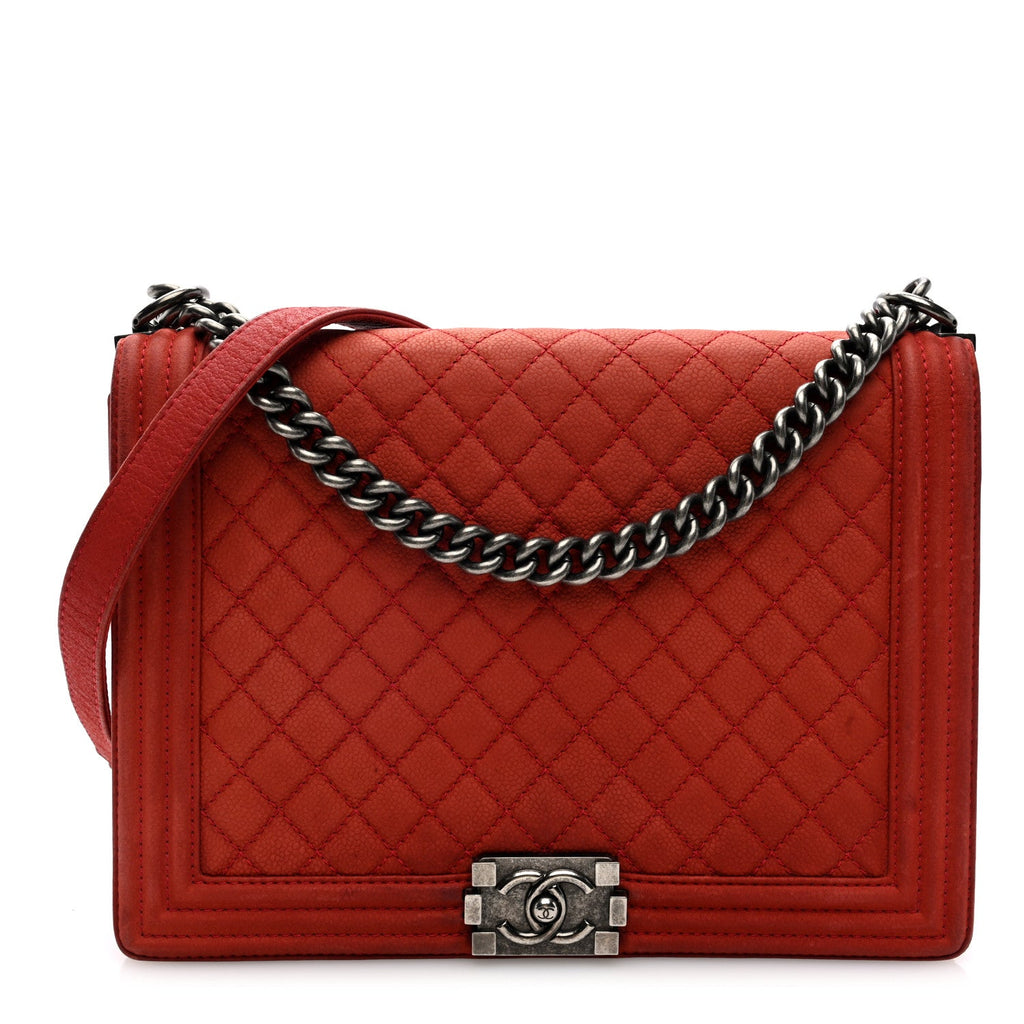 Iridescent Caviar Quilted Large Boy Flap Orange