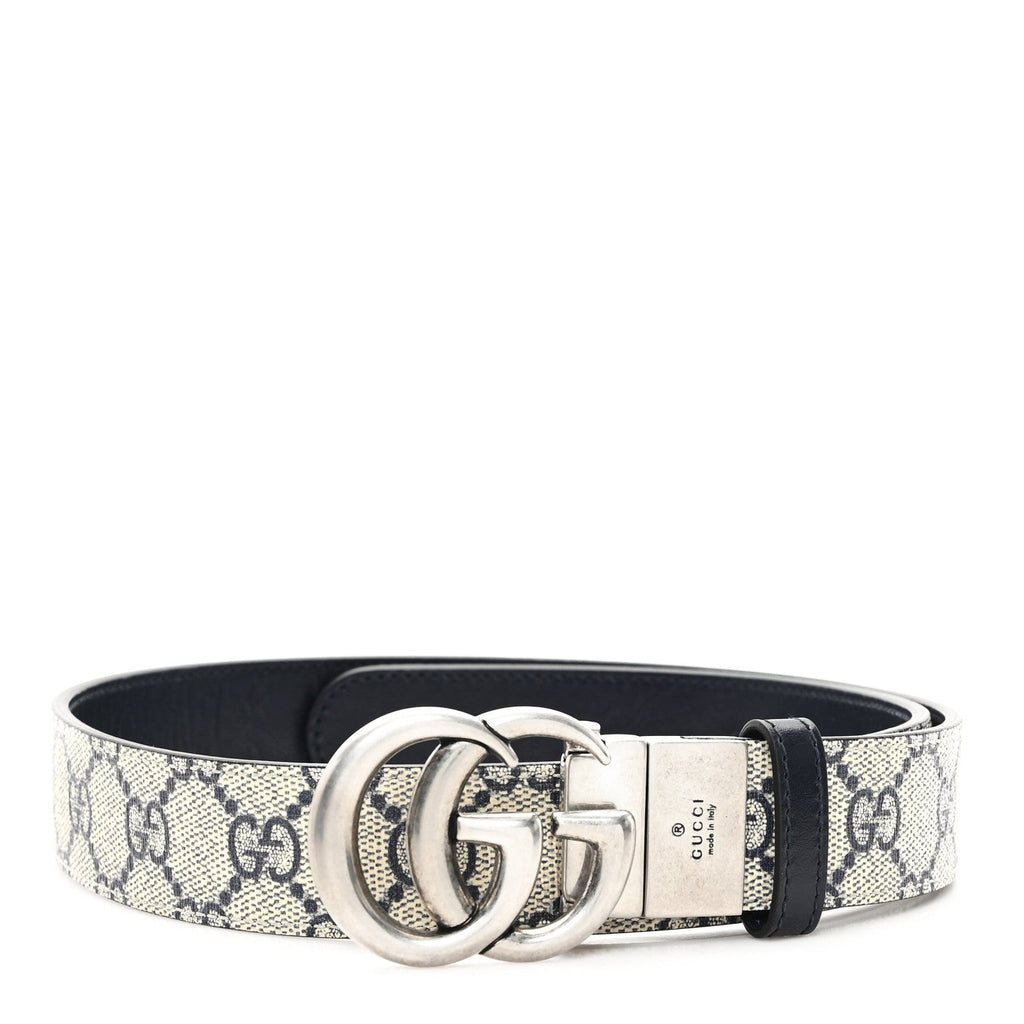 GG Supreme Monogram Plutone Calfskin Palladium Double G Reversible 30mm Belt 75 30 Beige Ebony Black