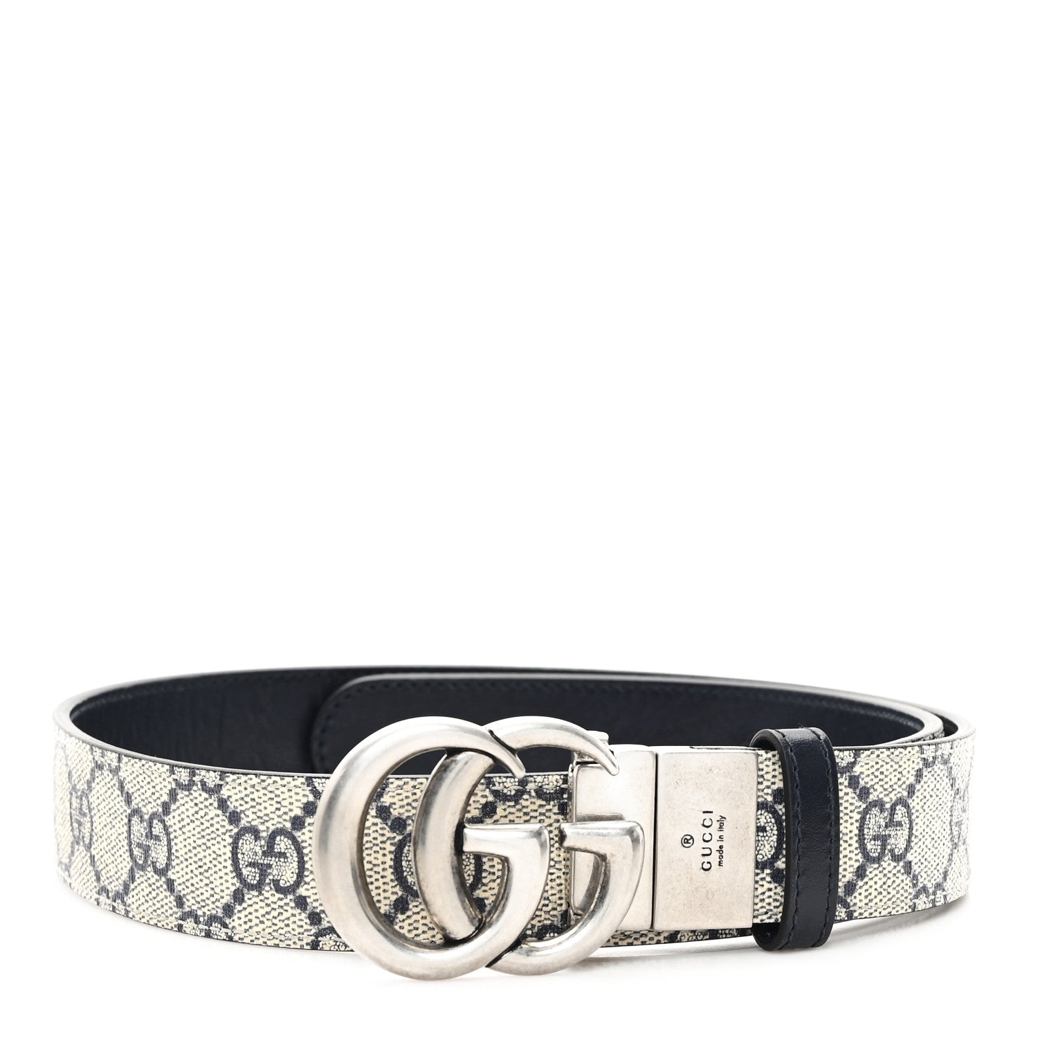 GG Supreme Monogram Plutone Calfskin Palladium Double G Reversible 30mm Belt 75 30 Beige Ebony Black