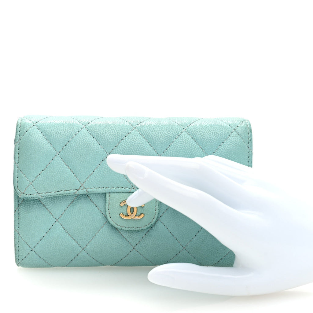 Caviar Quilted Medium Flap Wallet Light Blue