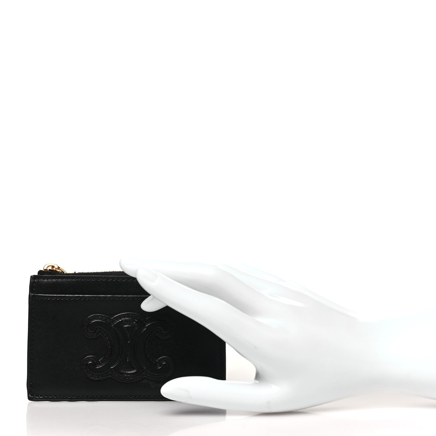 Smooth Lambskin Zip Triomphe  Holder Black