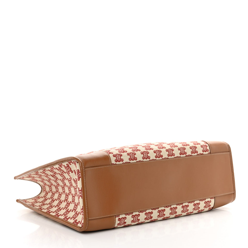 Canvas Calfskin Triomphe Embroidered Horizontal Cabas Burgundy