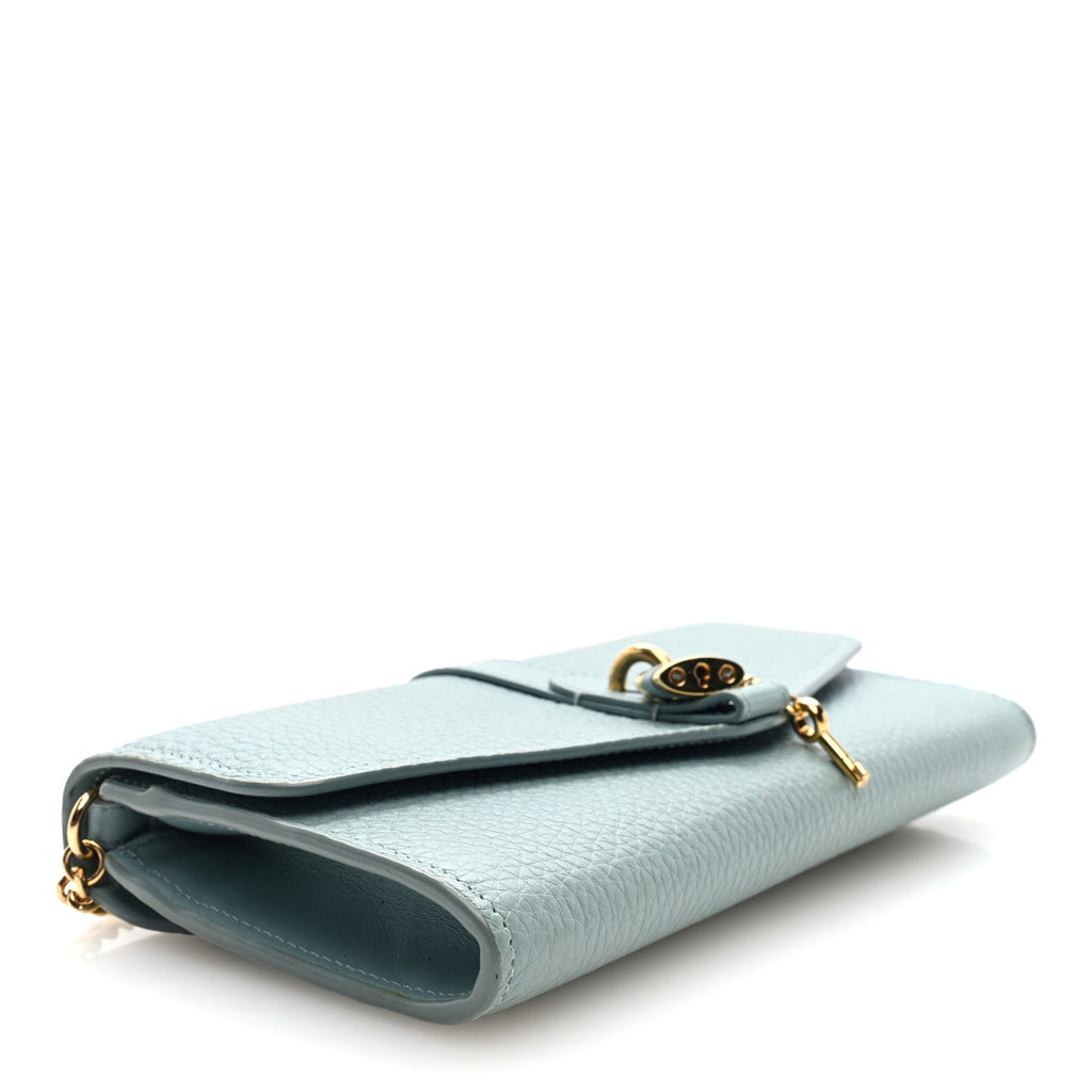 Grained Calfskin Aby Chain Wallet Faded Blue